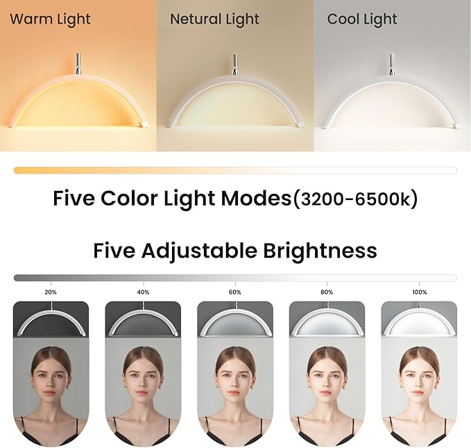 Lash Light for Eyelash Tech, Half Moon Light for Lashes and Estheticians, LED Floor Lash Lamp for Eyelash Extensions, Nail Art, Tattoo Art and Skincare (White)