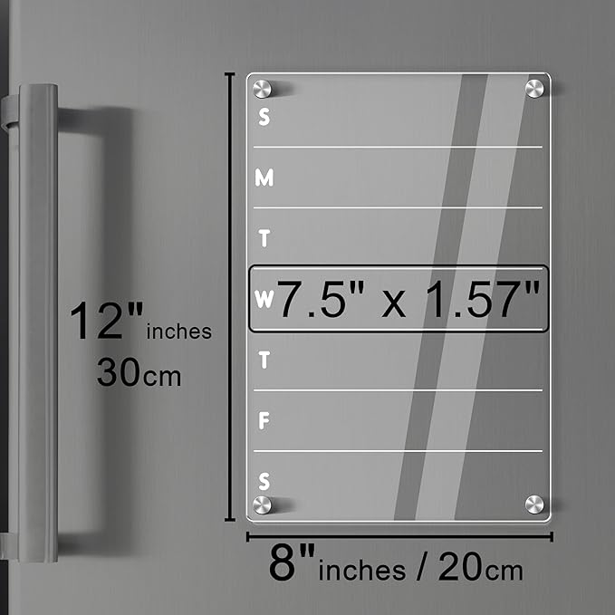 Acrylic Magnetic Meal Planner for Refrigerator Magnetic Menu Board for Kitchen Fridge Clear Weekly Calendar Planning Board Noteboard Acrylic Dry Erase Board to Do/Grocery/Shopping List 12"X8"