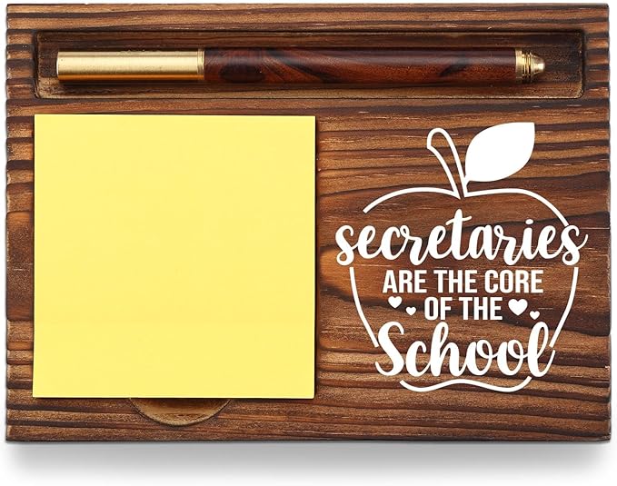 School Secretary Gifts Sticky Note Holder Wooden, Thank You Appreciation Gift for Secretary School Receptionist Assistant Front Office Crew, School Office Decor Desk Self-Stick Note Pad Holders TZP12