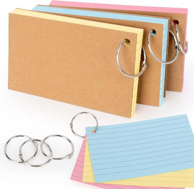 Colored Index Cards - 150 PCS Flash Cards with Rings 3 x 5 Inch Flashcards for Studying Prepunched Lined Notecards Study Supplies for School, College, Office, Home, Memory, To Do List, 3 Bright Colors