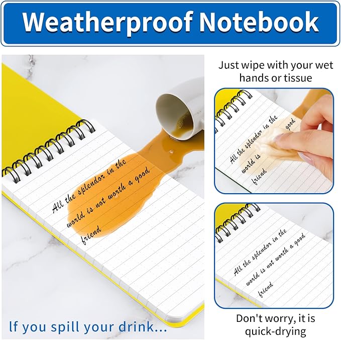 3 Pack Waterproof Notebook, 3 x 5 Pocket Notepad, All Weather Small Pocket Notebook Stone Paper, Mini Spiral Notepad Police Notepad 100 Lined Pages for Outdoor Office