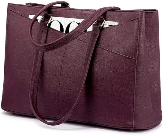 LOVEVOOK Laptop Tote Bag for Women 15.6 Inch Waterproof Leather Computer Bags Women Business Office Work Bag Briefcase Purple