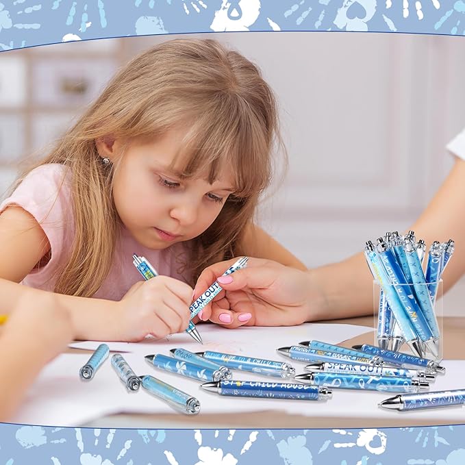 48 Pcs Child Abuse Awareness Pens Blue Ribbon Pinwheel Ballpoint Pens Bulk Child Abuse Prevention Awareness Pens for Love Support Events Charity Abuse Prevention Awareness Month