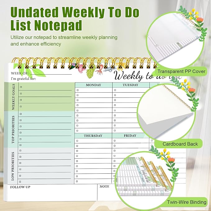 Weekly To Do List Notepad - Weekly Planner Notepad Undated 52 Sheets, 8.5"×11" Weekly Desk Planner for Women & Man, To Do List Notebook for Work Home, Perfect for Weekly Tasks and Goal Setting