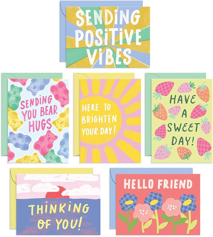 Sweetzer & Orange S&O Fun Thinking of You Cards with Envelopes - Colorful Notes Pack of 24 Box - Blank Inside Encouragement Cards with Covers- Bulk Boxed Greeting sheets in various Designs-4x5.5"