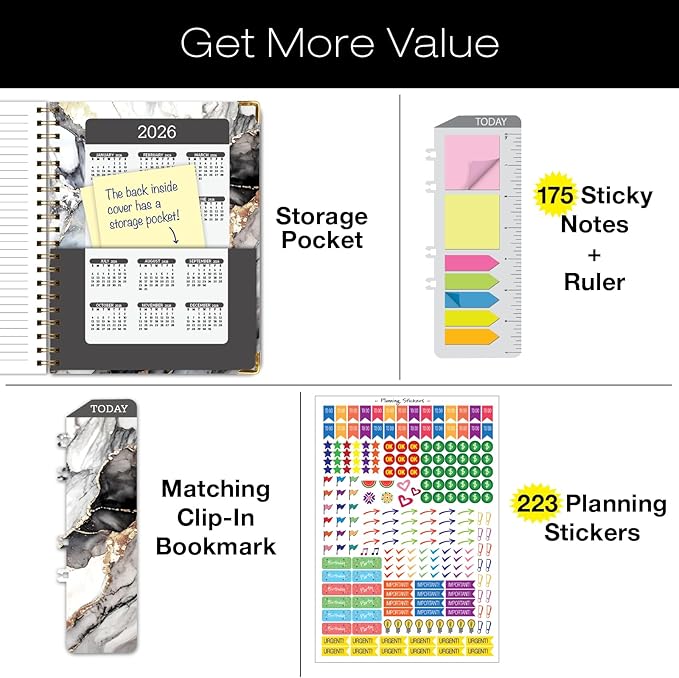 Hardcover CY 2025 Fashion Planner - 5.5"x8" (Pink Purple Marble) (Black Gold Marble, 8.5x11)