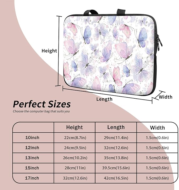 Laptop Sleeve Case Bag 13 inch, Pink Purple Butterfly Slim Carrying Case Durable Handbag Travel Laptop Bag for 13 inch MacBook Air M3/M2/Pro M2/ 13" iPad Pro/Air M4/M2 2024