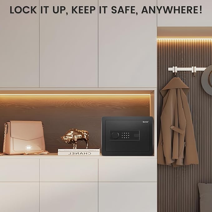 Kavey Home Safe with Backlit Touch Screen Keypad, Dual Alarm System, Fireproof, Mute Function, LED Light for Money Documents
