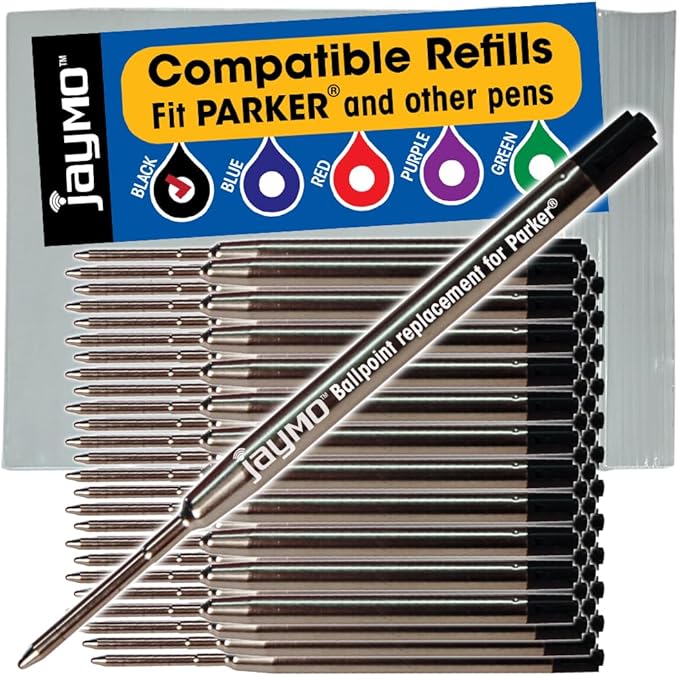 Jaymo Replacement for Parker 1950369 and Bastion - Measures 3.875 in / 98 mm Long - G2 Ballpoint Pen Refill - 48 Black