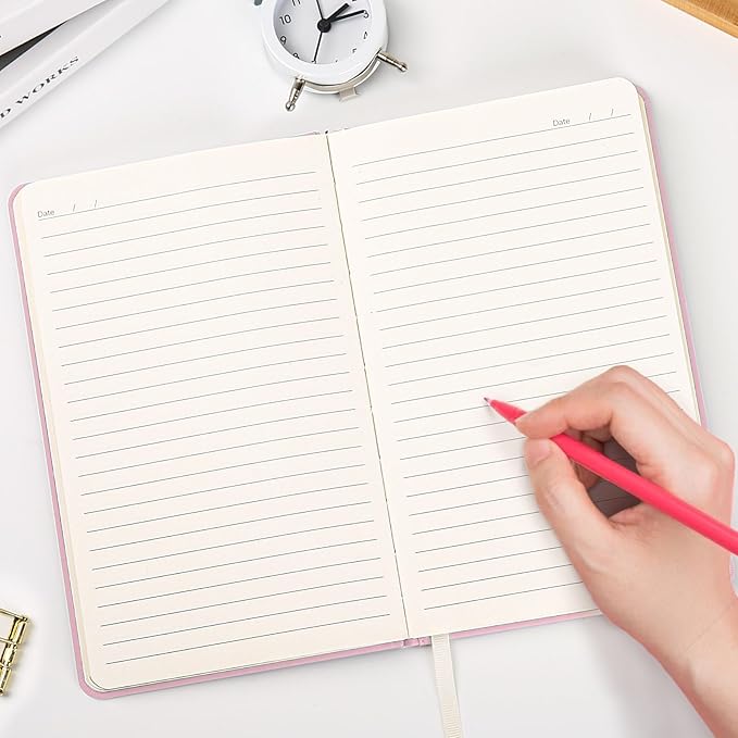 Hardcover Executive Notebooks, 160 Pages Line Ruled Classic Notebook Journal, Leather Notebooks with Pen Loop for Bussiness College Writing (Pink)