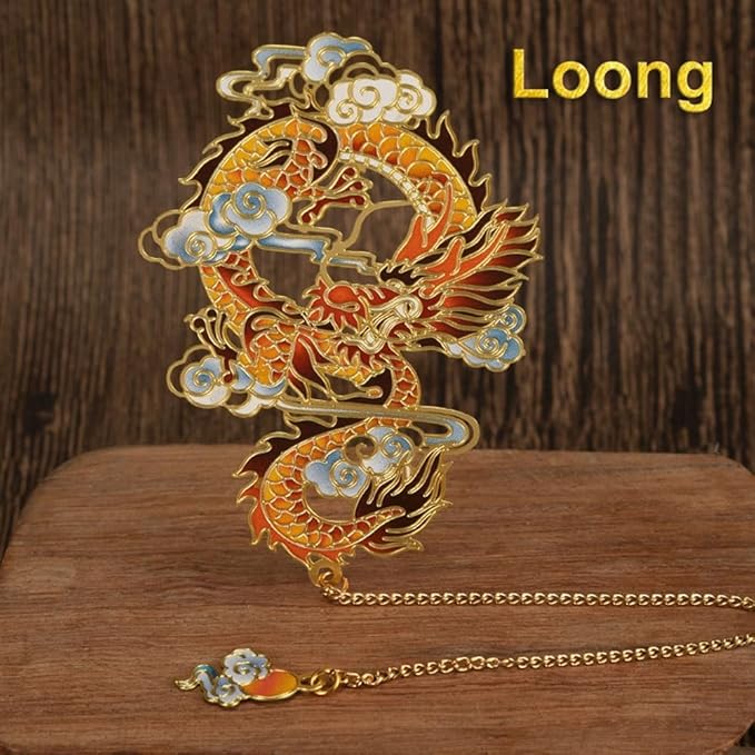 MOZART Chinese Dragon Gift Box Chinese Style Brass Bookmark Classical Mythological Characters Mountain and Sea Sutra Series Creative Cultural Copper Bookmark Metal Bookmarks