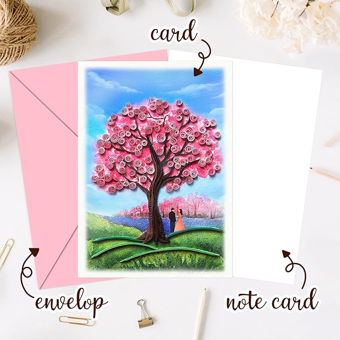 KingKraft Anniversary Card for Wife, Cherry Blossom Quilling Card, Love Card, Valentines Day Card, Birthday Card for Wife Her, Thinking of You Card, 30th 40th 50th 60th Happy Anniversary Card