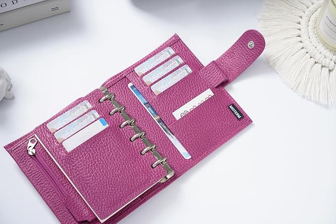 Moterm Pocket Regular Rings Planner - Genuine Leather Binder Organizer (Firm Pebbled-Fuchsia Rose, 19mm Ring)