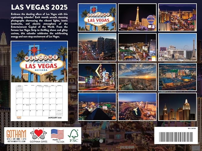 Las Vegas Calendar 2025 Monthly Wall Calender 12 Month | American Made In The USA