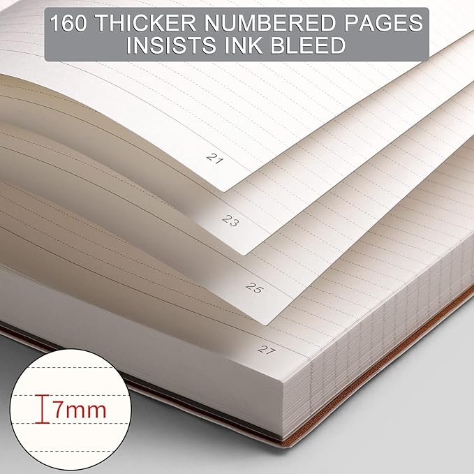 AHGXG Thick Notebooks - B5 Large Lined Journal for Women, 320 Numbered Pages Notebooks College Ruled, 100gsm Thick Paper, Leather Softcover, 7.6'' X 10''- Mint