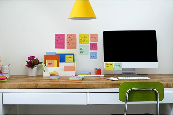 Post-it Super Sticky Notes, 3 Sticky Note Pads, 3 x 3 in., School Supplies, Office Products, Sticky Notes for Vertical Surfaces, Monitors, Walls and Windows, Summer Joy Collection