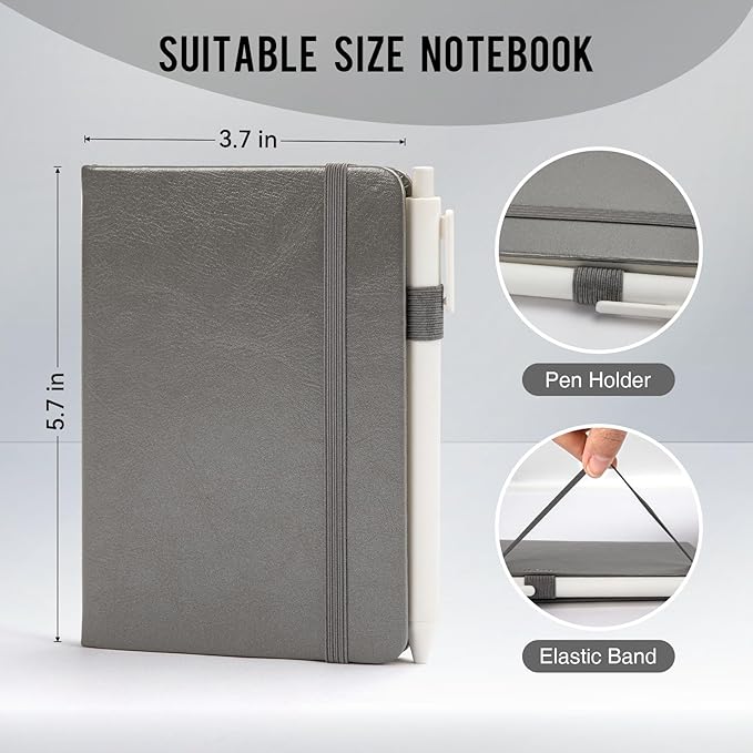 Pocket Small Notebook Journals, 16 Pack (Silver Gray) Mini Notebook 3.7x5.7 Journaling Notebooks for Women Men, Hardcover Lined Note Pads with Pens for Work, Business, Travel Journal, Office Supplies