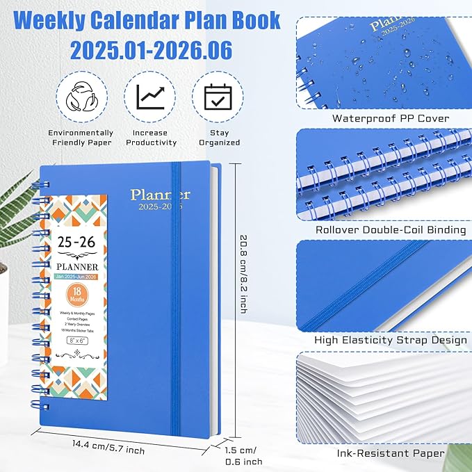 Weekly Monthly Planner 2025-2026, JAN.2025 to JUN.2026, 18 Month Planner 2025-2026, Daily Academic Planner for Work & School, 5.7" x 8.2", Dark Blue