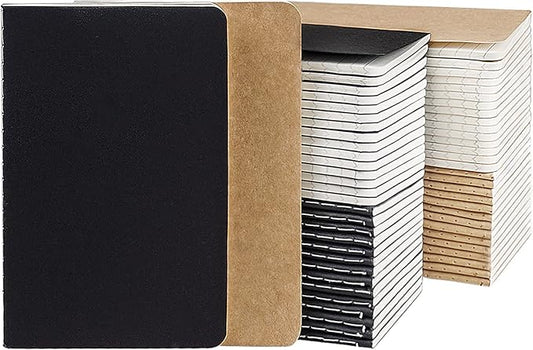 Gwybkq Mini Notepads Bulk 60 Pack Small Journal Pocket Notepad Kraft Brown&Black Notebooks for Kids 3.5 x 5.5 Inches, 30 Sheets/60 Pages