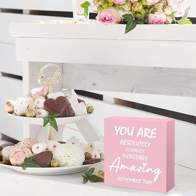 Pink Office Decor Desk Accessories Inspirational Pink Gifts for Women You are Amazing Pink Motivational Positive Office Decor Sign Desk Decorations for Women Home & Office Cute Desk Accessories