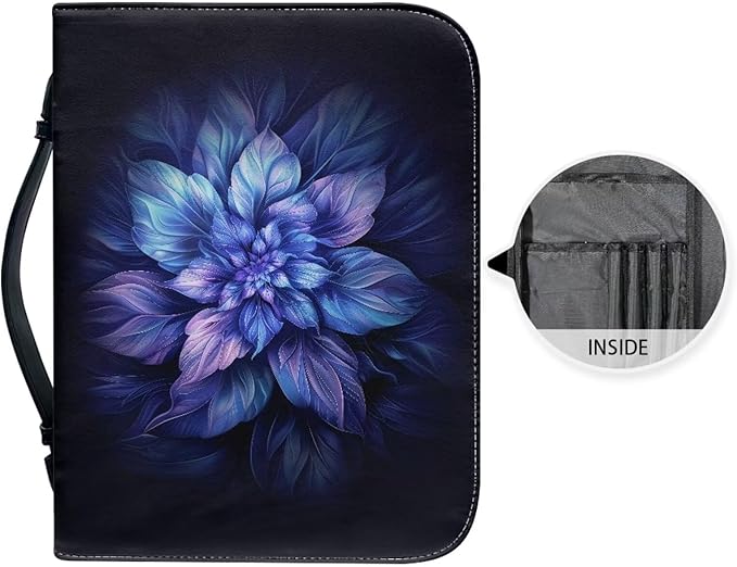 Lotusorchid Boho Lotus Printed Bible Cover for Women, God is within Her, She Will Not Fall, Leather Book Case Church Bible Protective with Handle, Lightweight Bible Carrying Case