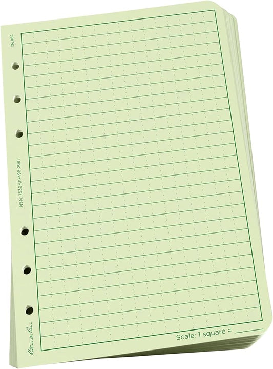 Rite In The Rain Weatherproof Loose Leaf Paper, 4.625" x 7", 32# Green, Universal Pattern, 100 Sheet Pack (No. 982)