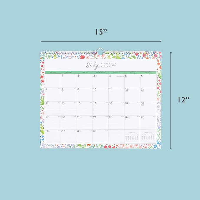 Blue Sky 2024-2025 Academic Year Monthly Wall Calendar, 15' x 12', Wirebound, Ditsy Dapple Light (148669-A25)