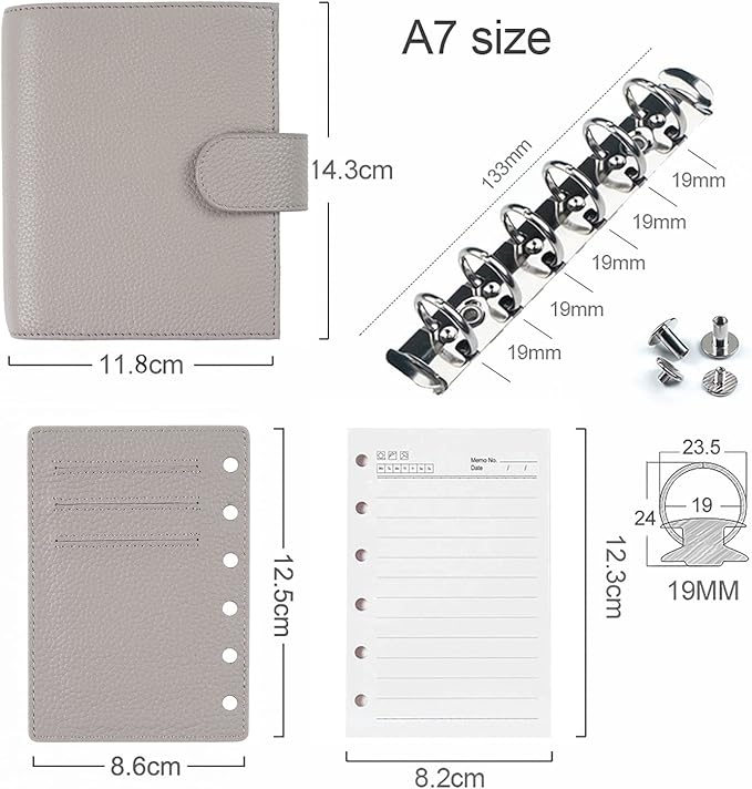 Moterm Pocket Regular Rings Planner - Genuine Leather Binder Organizer (Pebbled-Gray, 19mm Ring)
