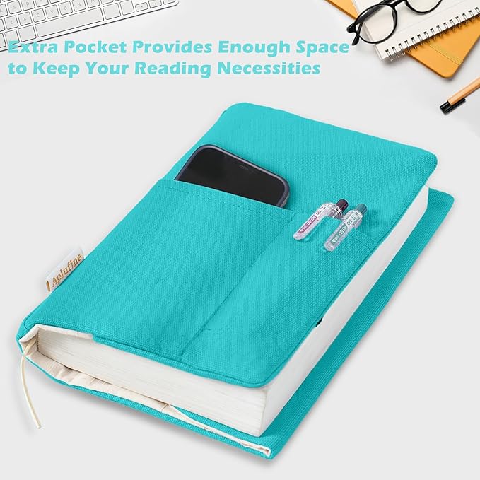 Canvas Book Covers, Washable Book Protector, Book Cover for Paperback Novels, Adjustable Book Cover for Hardcover with Pockets for Pen, Soft Cover Books, Book Lovers Gifts