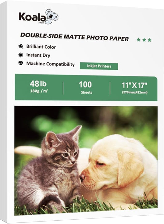 Koala Photo Paper Double-side Matte 11X17 Inches Compatible with Inkjet Printer 48LB for Presentation 100 Sheets 180GSM