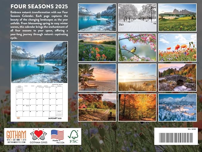 Four Seasons Calendar 2025 Seasonal Monthly Wall Calender 12 Month | American Made In The USA