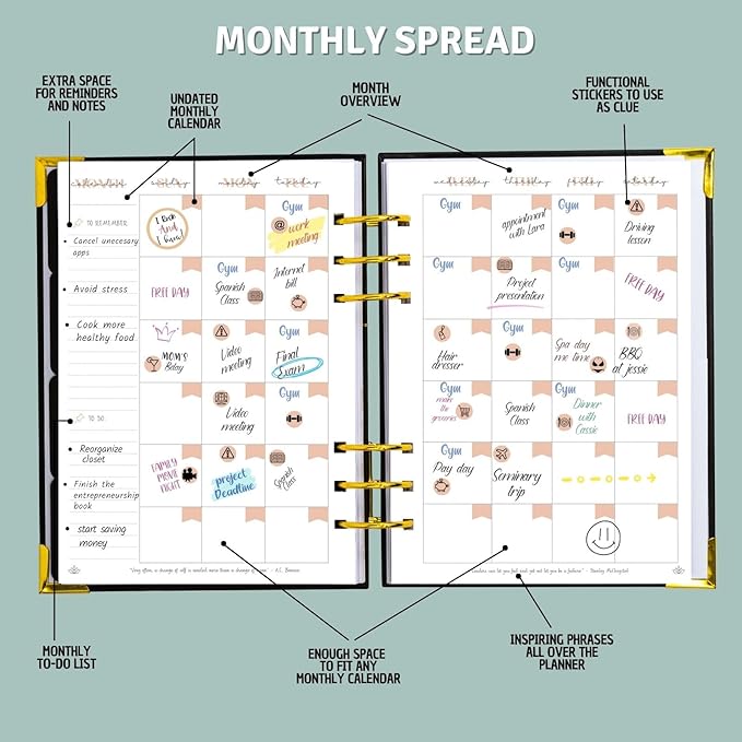 Bossy Girl Journey - Goal Planner Undated Weekly and Monthly Journal - Habit And Budget tracker - A5 Size Format To Beat Procrastination, Stay More Focused and motivated & Ebook with tips. (Black)