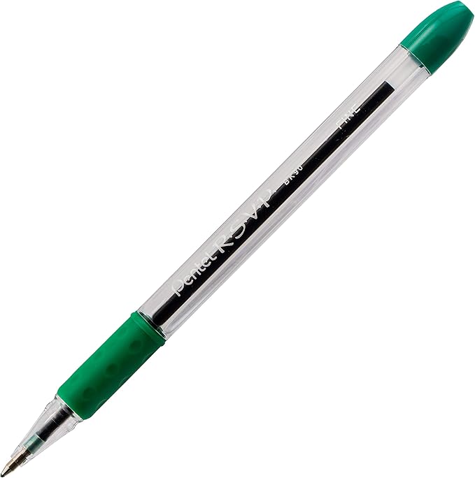 Pentel R.S.V.P. Ballpoint Pen, 0.7mm Fine Tip, Green Ink, Box of 12 (BK90-D)
