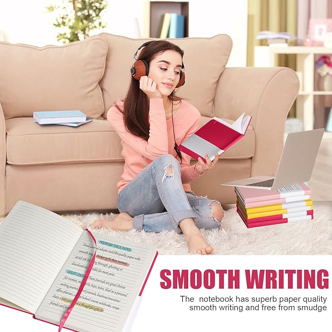 Lined Journal Notebook, 10Pack(Rose Red), 160 Pages, Medium 5.7 inches x 8 inches - 100 gsm Thick Paper, Hardcover