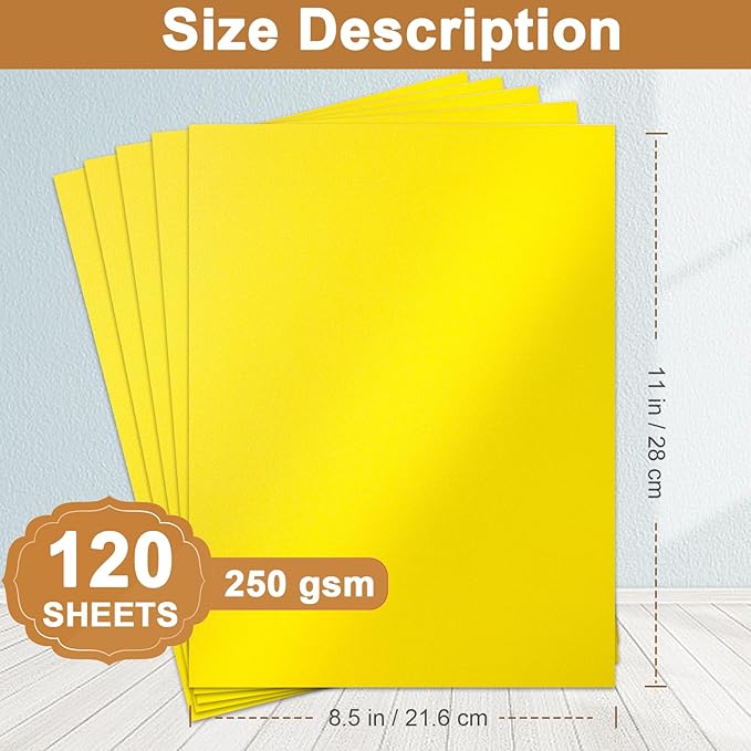 120 Sheets Solar Yellow Shimmer Cardstock 8.5 x 11 Crafts Paper, 250gsm/92lb Premium Construction Paper Card Stock for Cards Making, Greeting Cards, Wedding Invitations, Menus