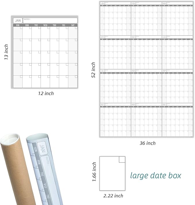 Large Dry Erase Wall Calendar - 52x36 Inches - Blank Undated Yearly Calendar - Whiteboard Premium Laminated Planner - Reusable Laminated Office Jumbo 12-Month Calendar (Vertical)