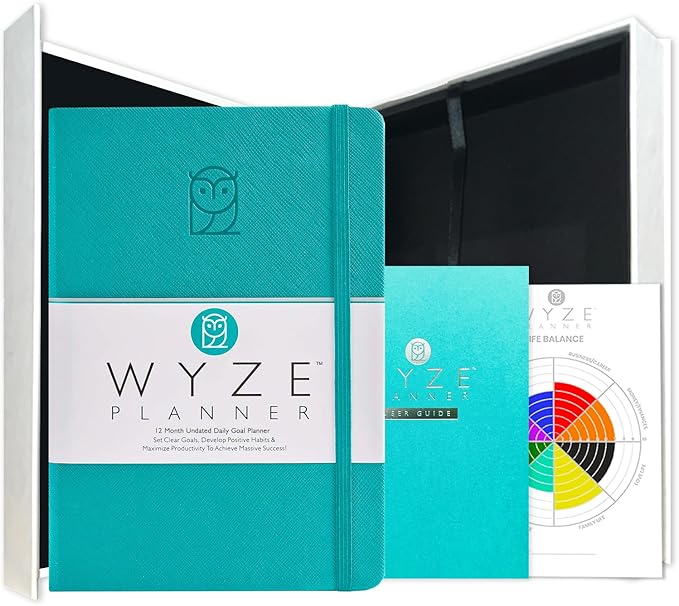 Pro - Goal Setting Planner to Increase Productivity and Achieve Personal and Business Goals. 12 Month Undated Daily, Weekly and Monthly Journal Organizer with Calendar (Turquoise)