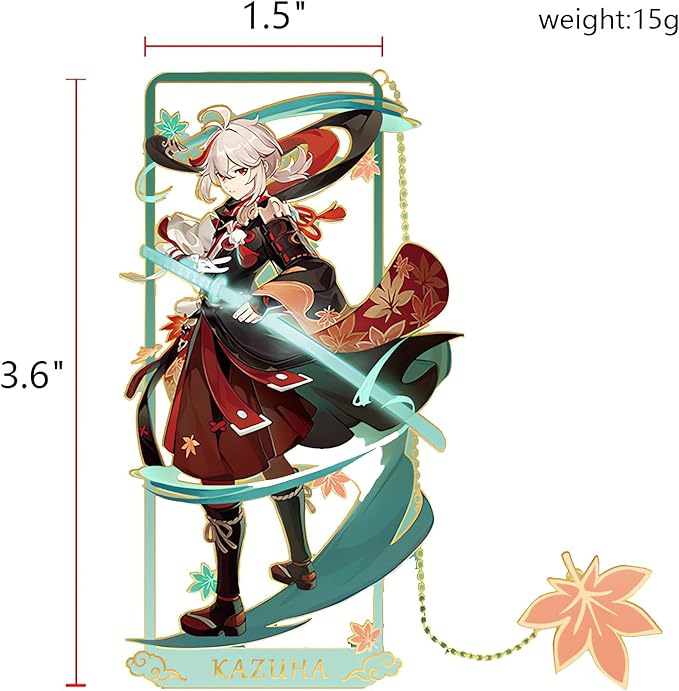 Kaedehara Kazuha Bookmark with Chain Original Genshin Impact Metal Bookmark - Collect All Your Favorite Characters!