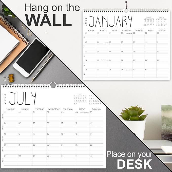 GuassLee Wall Calendar 2025, 2025 Calendar Wall from Jan. 2025 to Dec. 2025, 14" X 11" Paper Monthly Planner Wall Hanging Calendar with Thick Paper for Office Home Planning & Organizing