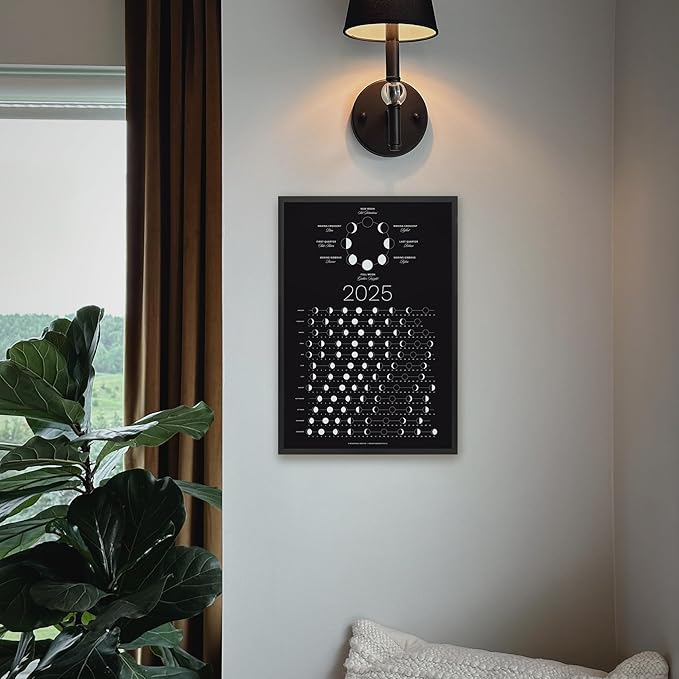 2025 Moon Phase Calendar (SHIPS FLAT) - Hangable Dark Lunar Wall Poster - Great as a Unique Gift, Moon Tracking, Wall Décor & Art, Astrology Decorations - A Celestial Calendar - by Thankful Greetings
