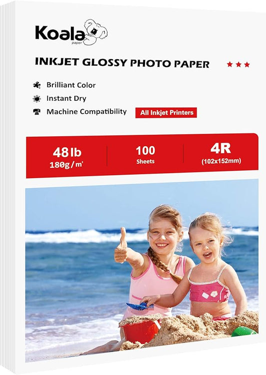 Koala Glossy Inkjet Photo Paper 4X6 Inches 48lb 100 Sheets Professional Glossy Photographic Paper Compatible with Inkjet Printer Use DYE INK 180GSM