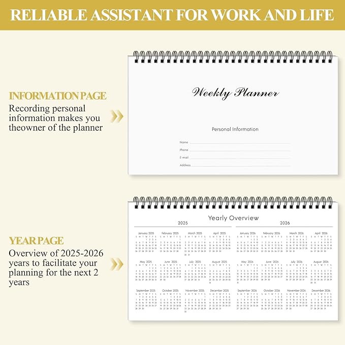 Weekly Planner, Black Undated Planner with Habit Tracker & Weekly Priorities, 6.3'' x 11.2'', To Do List Notebook with Dotted Pages for Organizing