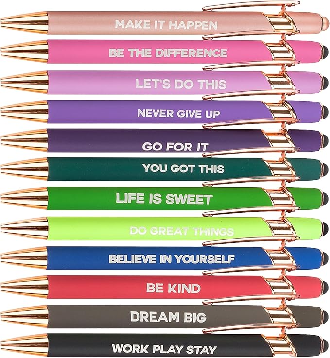 12 Pieces Motivational Inspirational Quotes Snarky Screen Touch Stylus Ballpoint Pens, Office Encouraging Scriptures, Black Ink