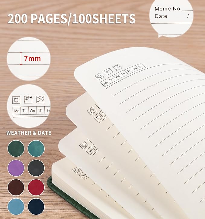 Lined Journal Notebook for Women Men, A5 Hardcover Leather Journals for Writing, 200 Pages Thick Paper, Daily Journal Notebook for Work, School, Note Taking, Business, Travel, College Ruled