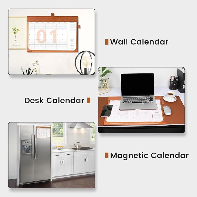 Desk Calendar 2025-2026,24 Month Wall Calendar from Jan 2025-Dec 2026, Large Desk Calendar 17" x 12" with To-Do Lists, Leather Desk Pad Calendar with PVC Cover for Home School and Office,Brown