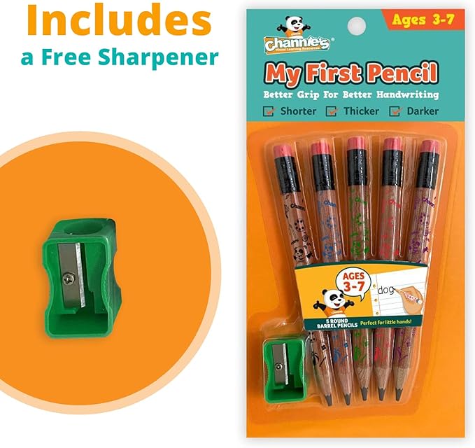 Channie's My First Pencil, Easy-to-Hold Write Size Graphite Jumbo Barrel Presharpened Wooden 2B Small Pencils for 3-7 Year Olds, Brown Color, 2 Pack (5 Pencils Each)