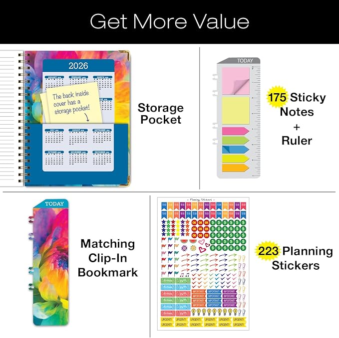 HARDCOVER 2025 Planner, 8.5"x11": 14 Months (November 2024 - December 2025), Daily Weekly Monthly Planner, Yearly Agenda, Bookmark, Pocket Folder and Sticky Note Set (Rainbow Petals)