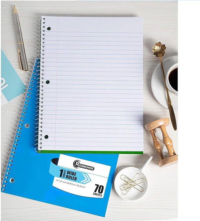 720 Packs (Pallet) 1 Subject Notebooks, Spiral Notebook Bulk, Wide Ruled, Pallet of Notebooks, 70 Sheets (140 pages), 8 x 10-1/2", Bulk Spiral Notebooks for School & Office, 4-7 Days Transit