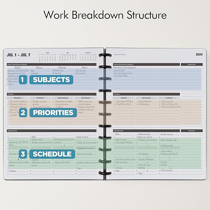Nekmit Discbound Planner 2025, Work Breakdown Structure 12 Month Planner, 8.5"x11", Jan 2025 - Dec 2025 Daily, Weekly, Monthly Planner, Appointment Budget Book (Green)