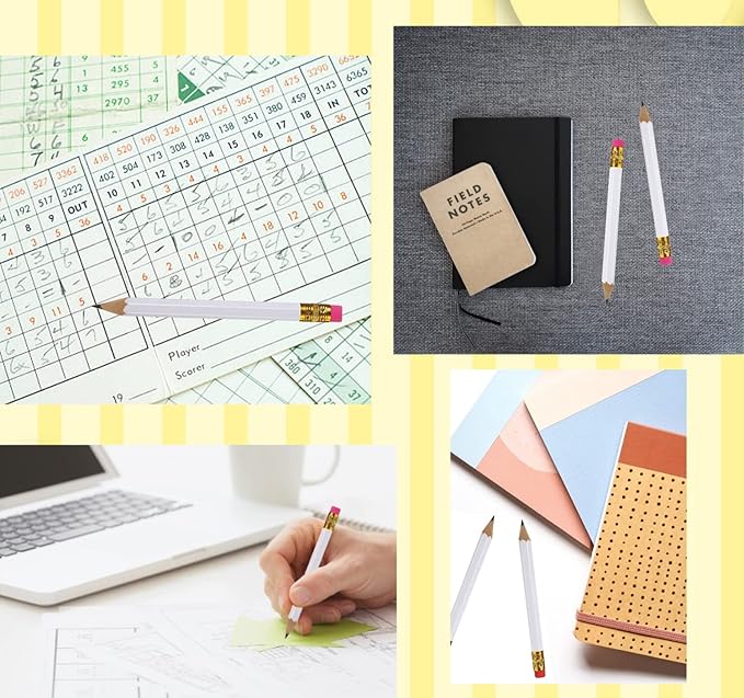 Adhere 25pcs Golf Pencils with eraser Hexagon Wooden Pencils Graphite 2B for Golf Event Scoring,Classroom,Wedding,Company Meetings,Pew, Pocket (white)